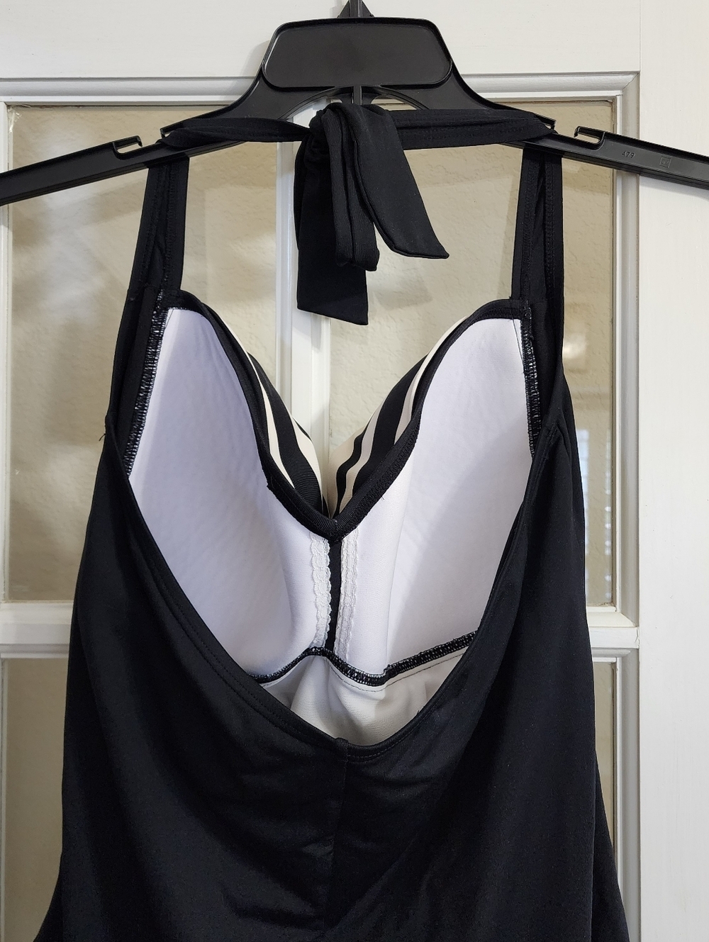 Liz Claiborne 20W Black White Striped Tummy Control Halter Swimsuit - Picture 7 of 15